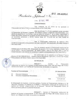 Resolución Jefatural N° 402-1999/AGN/J