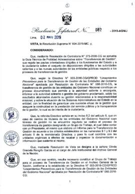 Resolución Jefatural N° 082-2019-AGN/J