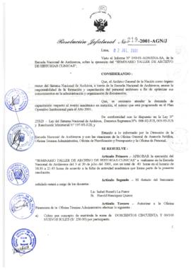 Resolución Jefatural N° 219-2001/AGN/J