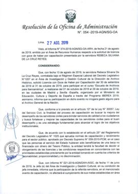 Resolución de la Oficina de Administración N° 054-2019-AGN/SG-OA