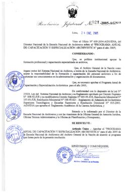 Resolución Jefatural N° 021-2005-AGN/J