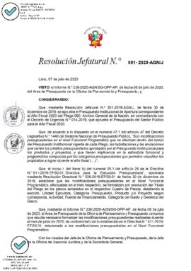 Resolución Jefatural N° 081-2020-AGN/J