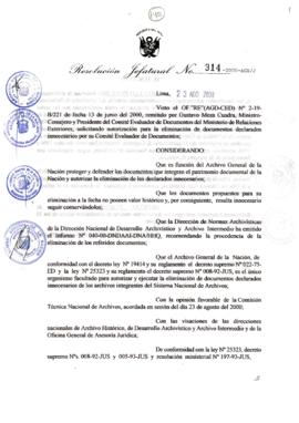 Resolución Jefatural N° 314-2000/AGN/J