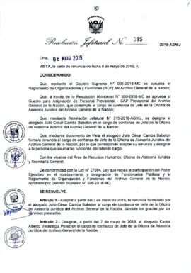 Resolución Jefatural N° 085-2019-AGN/J