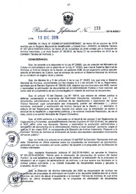 Resolución Jefatural N° 273-2019-AGN/J
