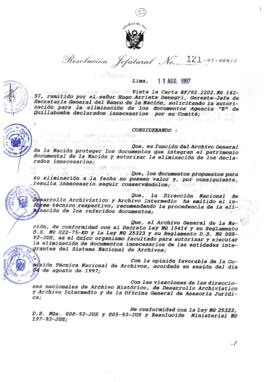 Resolución Jefatural N° 121-1997/AGN/J