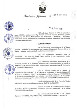 Resolución Jefatural N° 163-2001/AGN/J