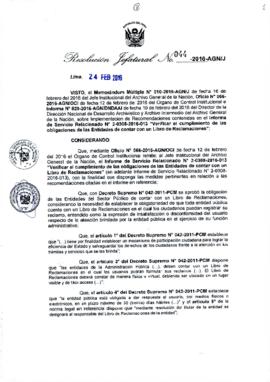 Resolución Jefatural N° 044-2016-AGN/J