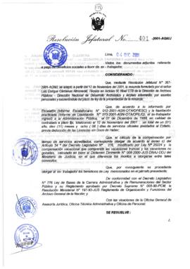 Resolución Jefatural N° 401-2001/AGN/J