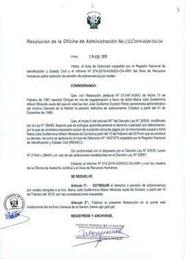 Resolución de la Oficina de Administración N° 020-2019-AGN/SG-OA