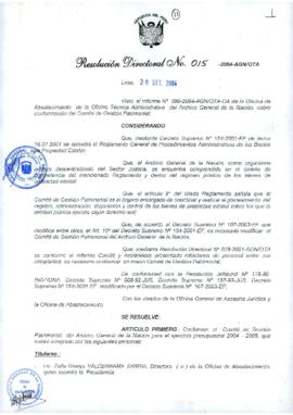 Resolución Directoral N° 015-2004-AGN/OTA