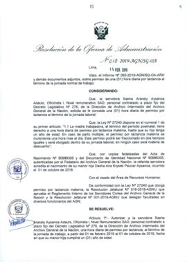 Resolución de la Oficina de Administración N° 018-2019-AGN/SG-OA