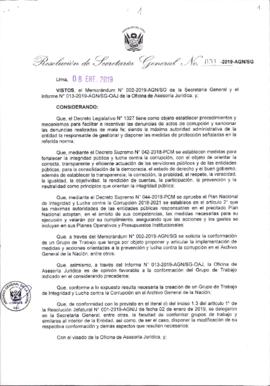 Resolución de Secretaría General N° 001-2019-AGN/SG