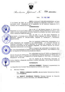 Resolución Jefatural N° 058-2005-AGN/J