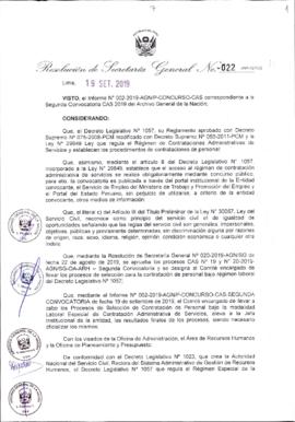 Resolución de Secretaría General N° 022-2019-AGN/SG