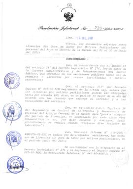 Resolución Jefatural N° 230-2001/AGN/J