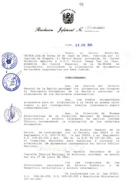 Resolución Jefatural N° 093-1994/AGN/J