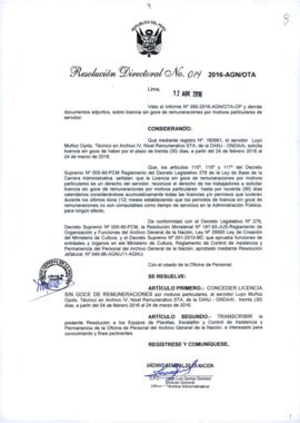 Resolución Directoral N° 014-2016-AGN/OTA