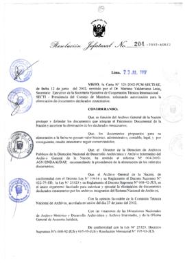 Resolución Jefatural N° 204-2002/AGN/J