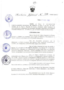 Resolución Jefatural N° 338-2002/AGN/J