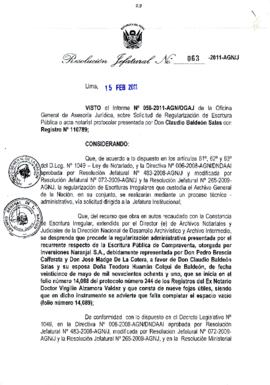 Resolución Jefatural N° 063-2011-AGN/J