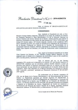 Resolución Directoral N° 014-2014-AGN/OTA