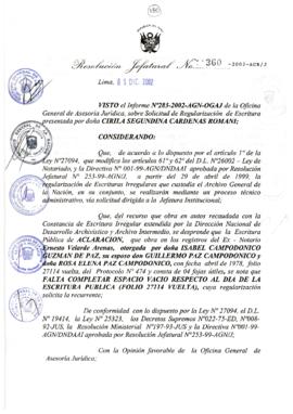 Resolución Jefatural N° 360-2002/AGN/J
