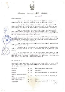 Resolución Jefatural N° 001-1987/AGN/J