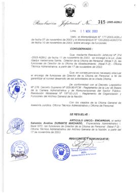 Resolución Jefatural N° 315-2003-AGN/J