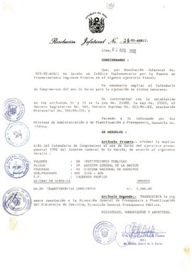 Resolución Jefatural N° 034-1992/AGN/J