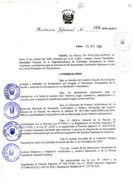 Resolución Jefatural N° 368-2003-AGN/J