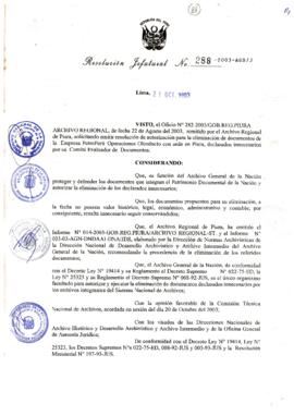 Resolución Jefatural N° 288-2003-AGN/J