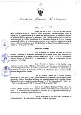 Resolución Jefatural N° 300-1999/AGN/J