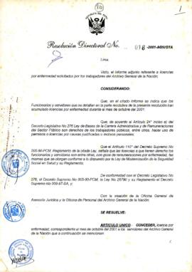 Resolución Directoral N° 016-2001-AGN/OTA