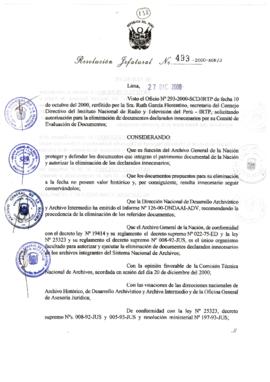Resolución Jefatural N° 493-2000/AGN/J