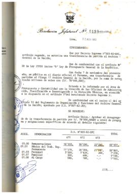 Resolución Jefatural N° 198-1982/AGN/J