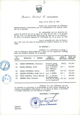 Resolución Directoral N° 47-84-AGN/OA