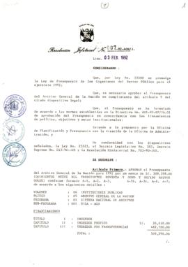 Resolución Jefatural N° 007-1992/AGN/J