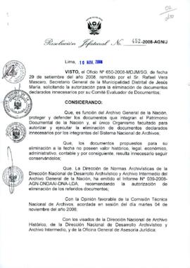Resolución Jefatural N° 452-2008-AGN/J