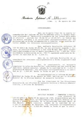 Resolución Jefatural N° 131-1994/AGN/J