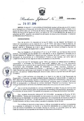 Resolución Jefatural N° 183-2019-AGN/J