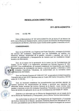 Resolución Directoral N° 011-2018-AGN/OTA