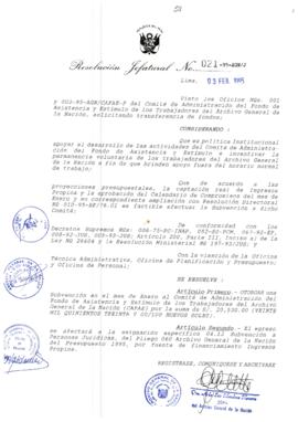 Resolución Jefatural N° 021-1995/AGN/J