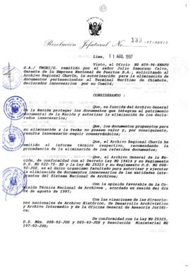 Resolución Jefatural N° 133-1997/AGN/J