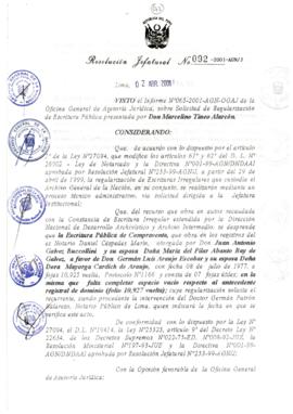 Resolución Jefatural N°092-2001/AGN/J