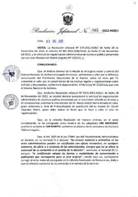 Resolución Jefatural N° 385-2012-AGN/J