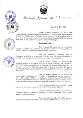 Resolución Jefatural N° 311-2002/AGN/J