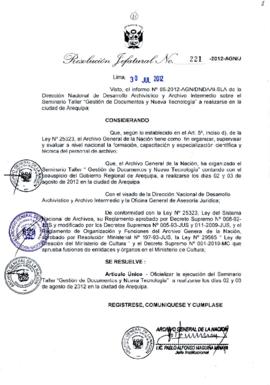 Resolución Jefatural N° 221-2012-AGN/J