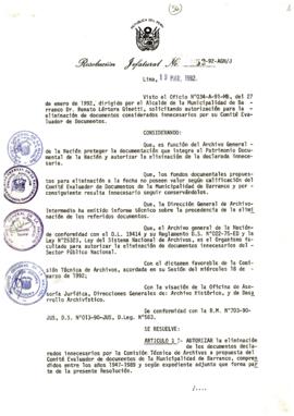 Resolución Jefatural N° 053-1992/AGN/J
