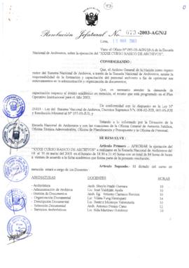 Resolución Jefatural N° 073-2003-AGN/J